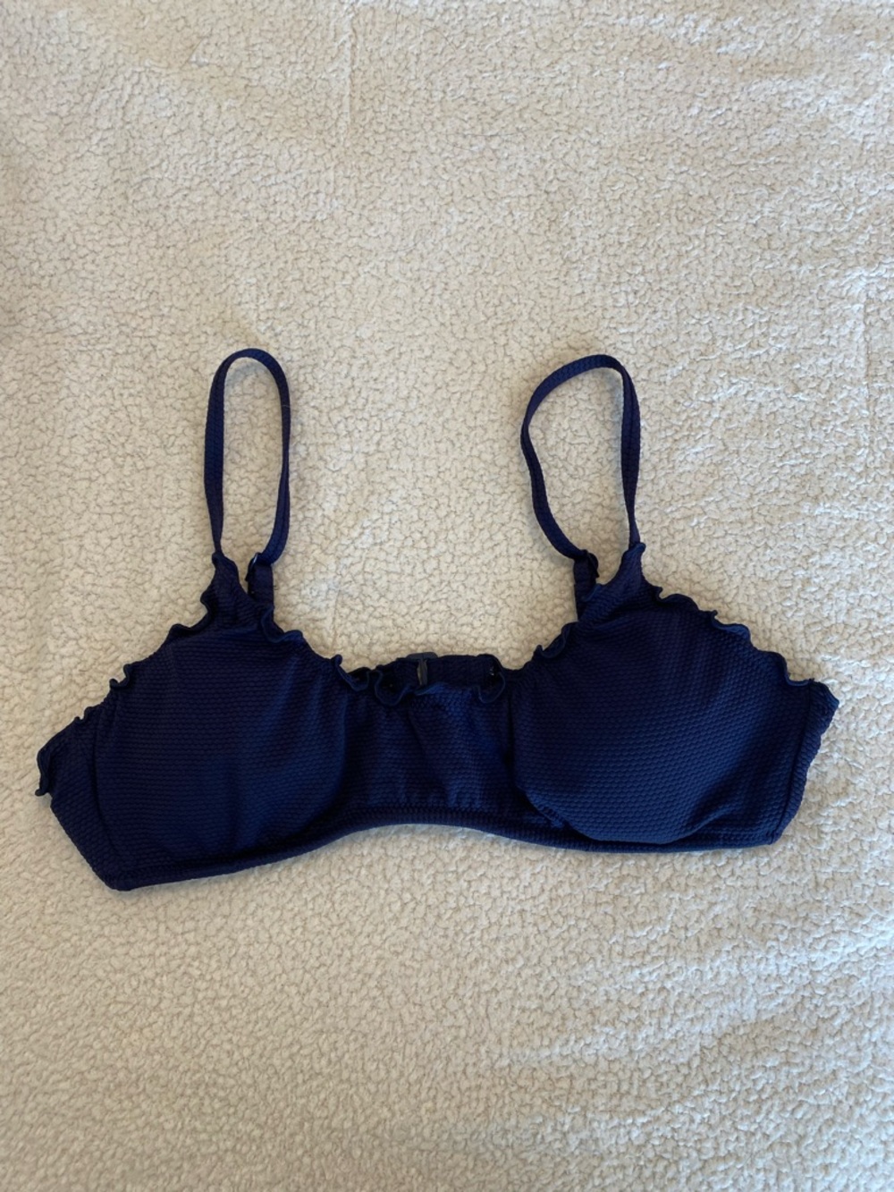 Aerie Navy Textured Bikini Top Ruffle Trim Size M